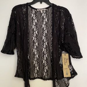 NWT True Freedom Black Lacy Cardigan